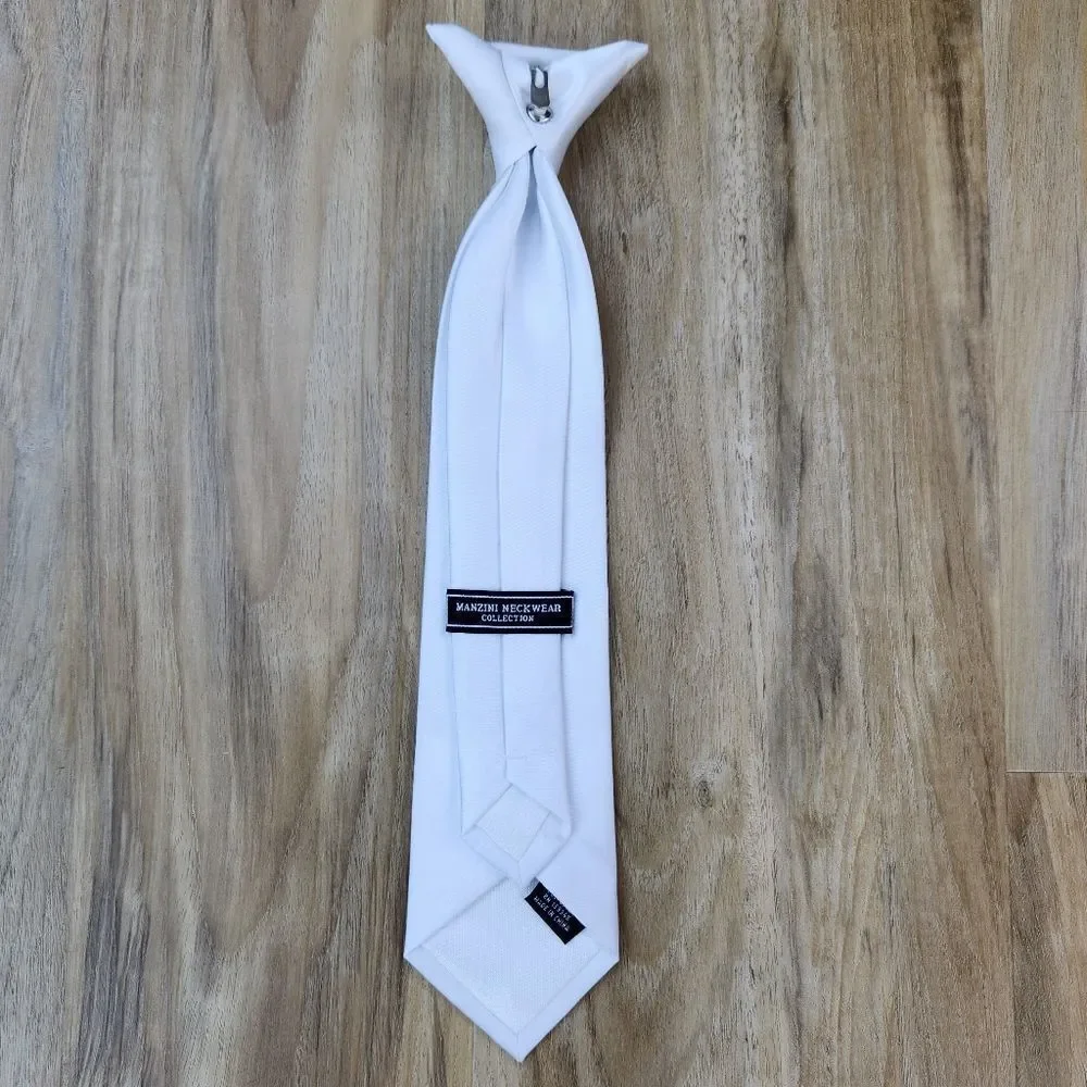 🩵Manzini Neckswear Collection White Pre-Tied Clip-on Tie Youth